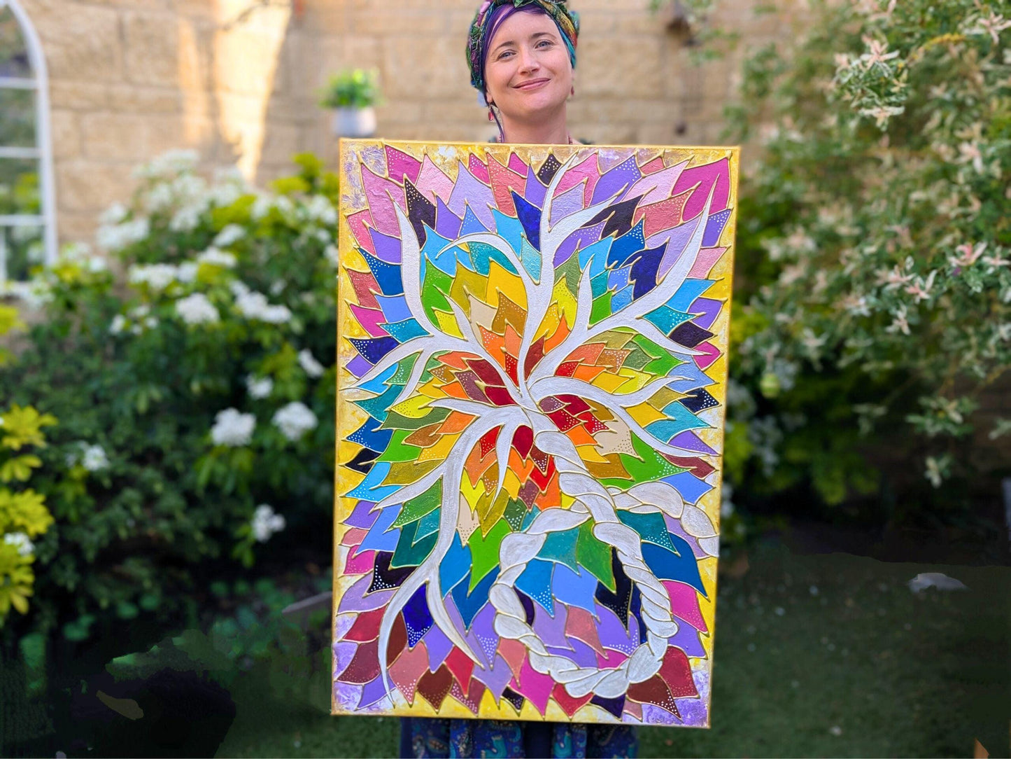 Rainbow 3D Placenta Canvas Acrylic Painting | Hot Glue Metallic Acrylic Pour Art