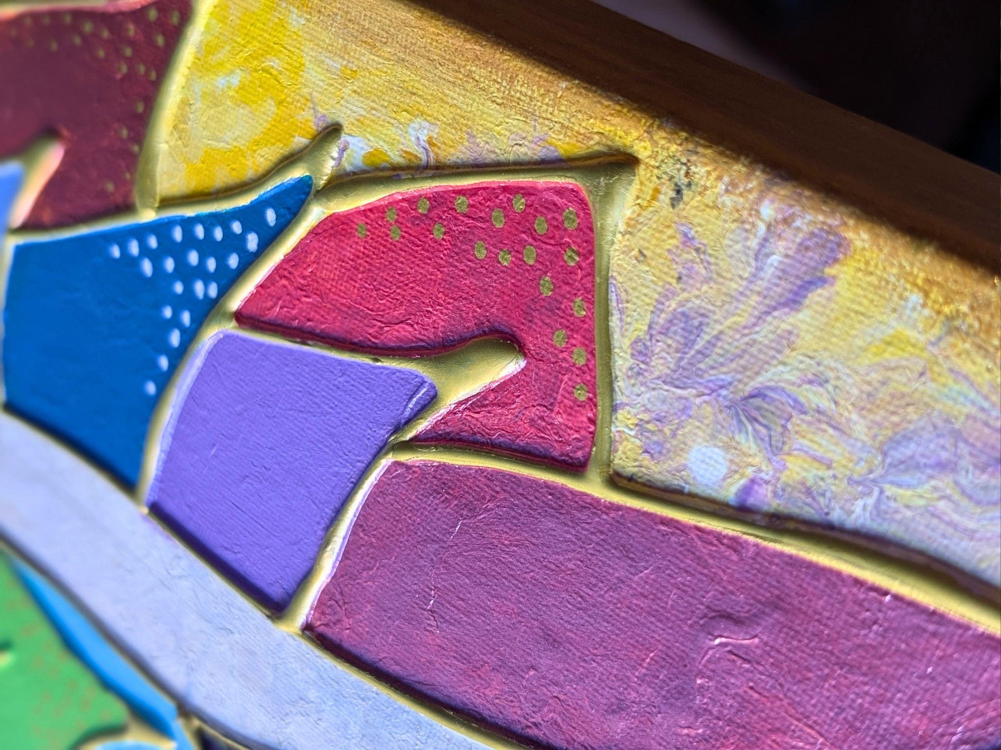 Rainbow 3D Placenta Canvas Acrylic Painting | Hot Glue Metallic Acrylic Pour Art