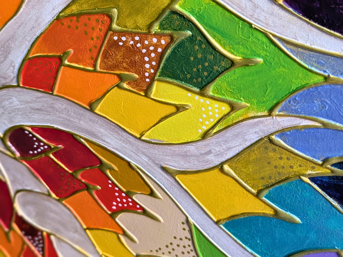 Rainbow 3D Placenta Canvas Acrylic Painting | Hot Glue Metallic Acrylic Pour Art