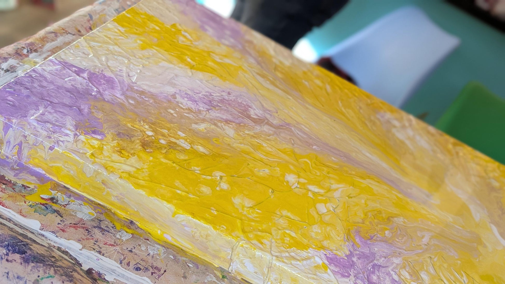 Rainbow 3D Placenta Canvas Acrylic Painting | Hot Glue Metallic Acrylic Pour Art