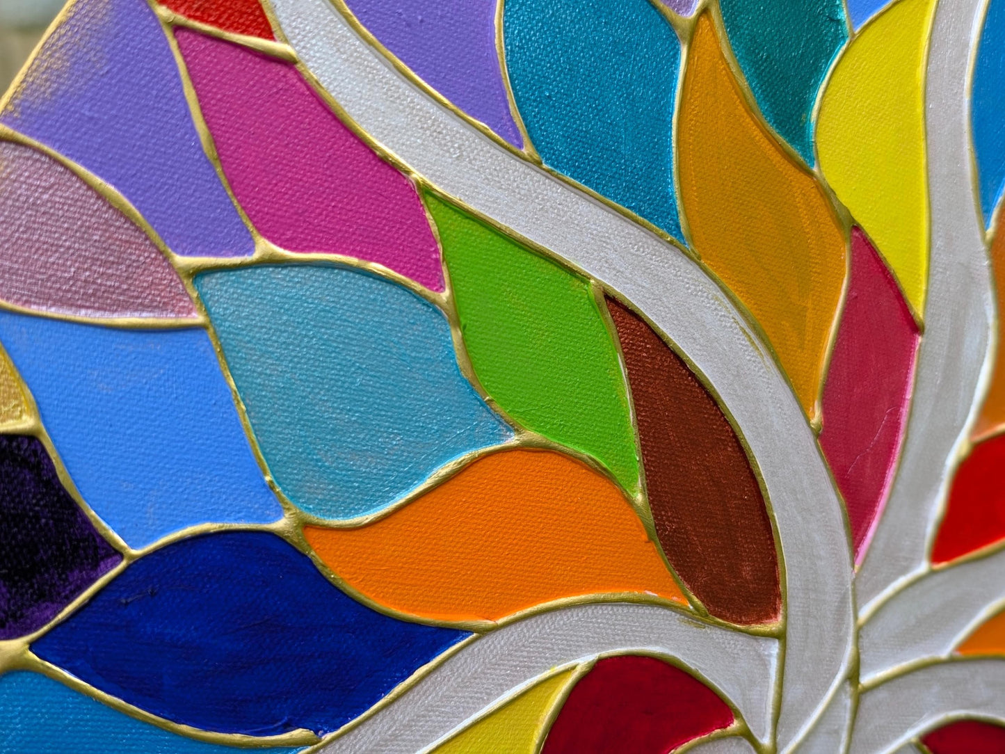 Rainbow 3D Placenta Canvas Acrylic Painting | Hot Glue Metallic Acrylic Art | Womb to World Art