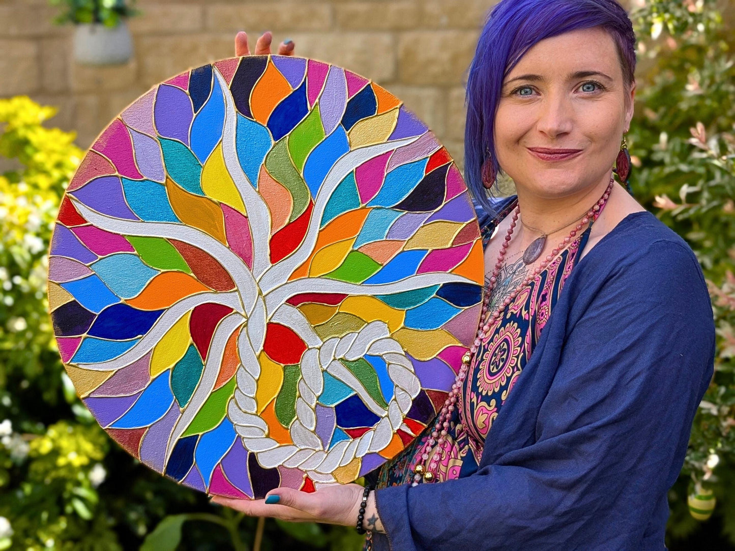 Rainbow 3D Placenta Canvas Acrylic Painting | Hot Glue Metallic Acrylic Art | Womb to World Art