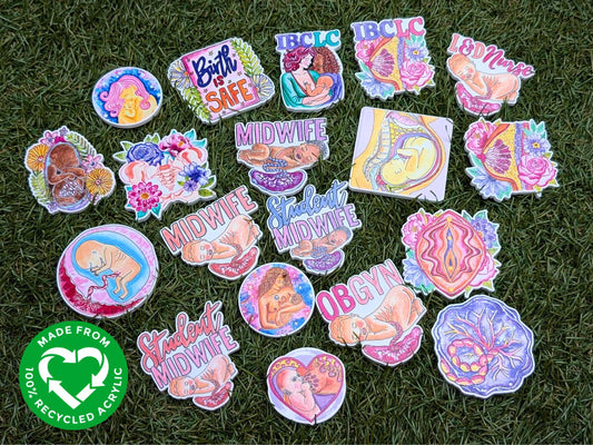 Recycled Acrylic Pregnancy Charm: Midwife, OBGYN, Breastfeeding Art