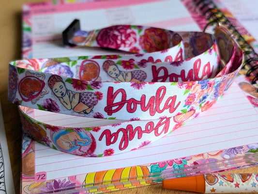 Doula Lanyard: Watercolor Birth Art ID Card Holder & Key Fob