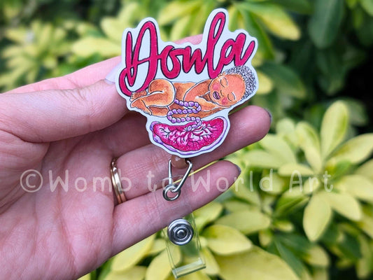 Doula Badge Reel: Watercolor Baby Art, Eco Plastic ID Holder