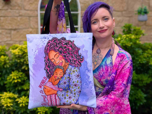 Mother and Baby Art Tote Bag: Womb to World Watercolour Motherhood Bag for Mamas, Doulas and Birthworkers