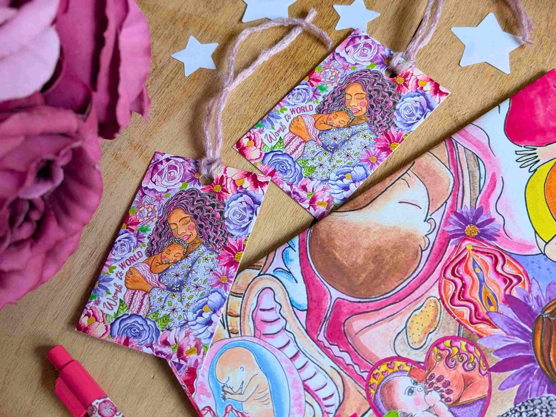 Gift Wrap Set: Motherhood & Pregnancy Womb to World A2 Wrapping Paper Set for Pregnant and New Mamas, Doula Gifts and Midwives