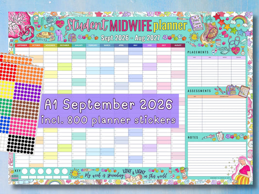 Student Midwife A1 Wall Planner September 2026