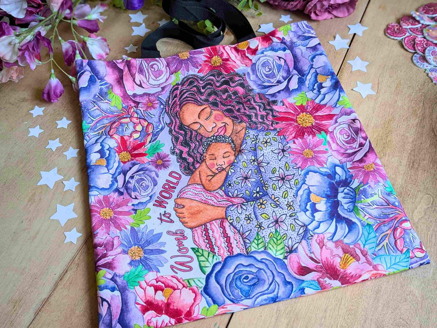 Womb to World Tote Bag: Mother and Baby Watercolour Bag for Doulas, Birthworkers and New Mamas