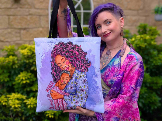 Mother and Baby Art Tote Bag: Womb to World Watercolour Motherhood Bag for Mamas, Doulas and Birthworkers
