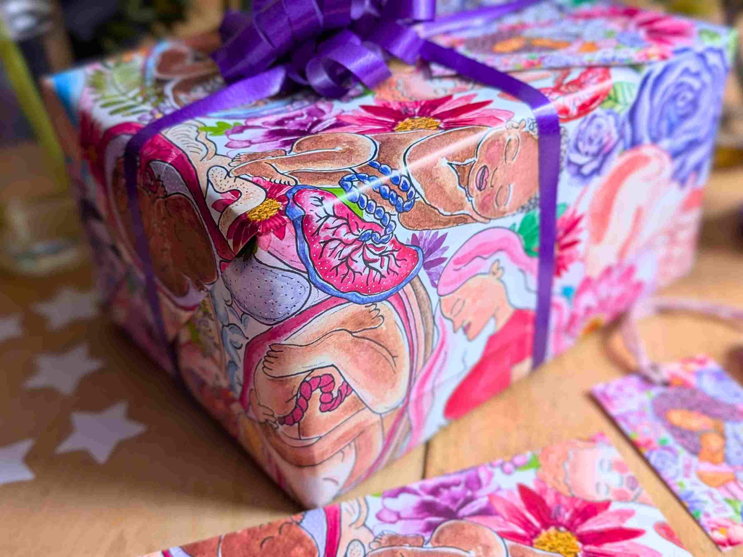 Gift Wrap Set: Motherhood & Pregnancy Womb to World A2 Wrapping Paper Set for Pregnant and New Mamas, Doula Gifts and Midwives