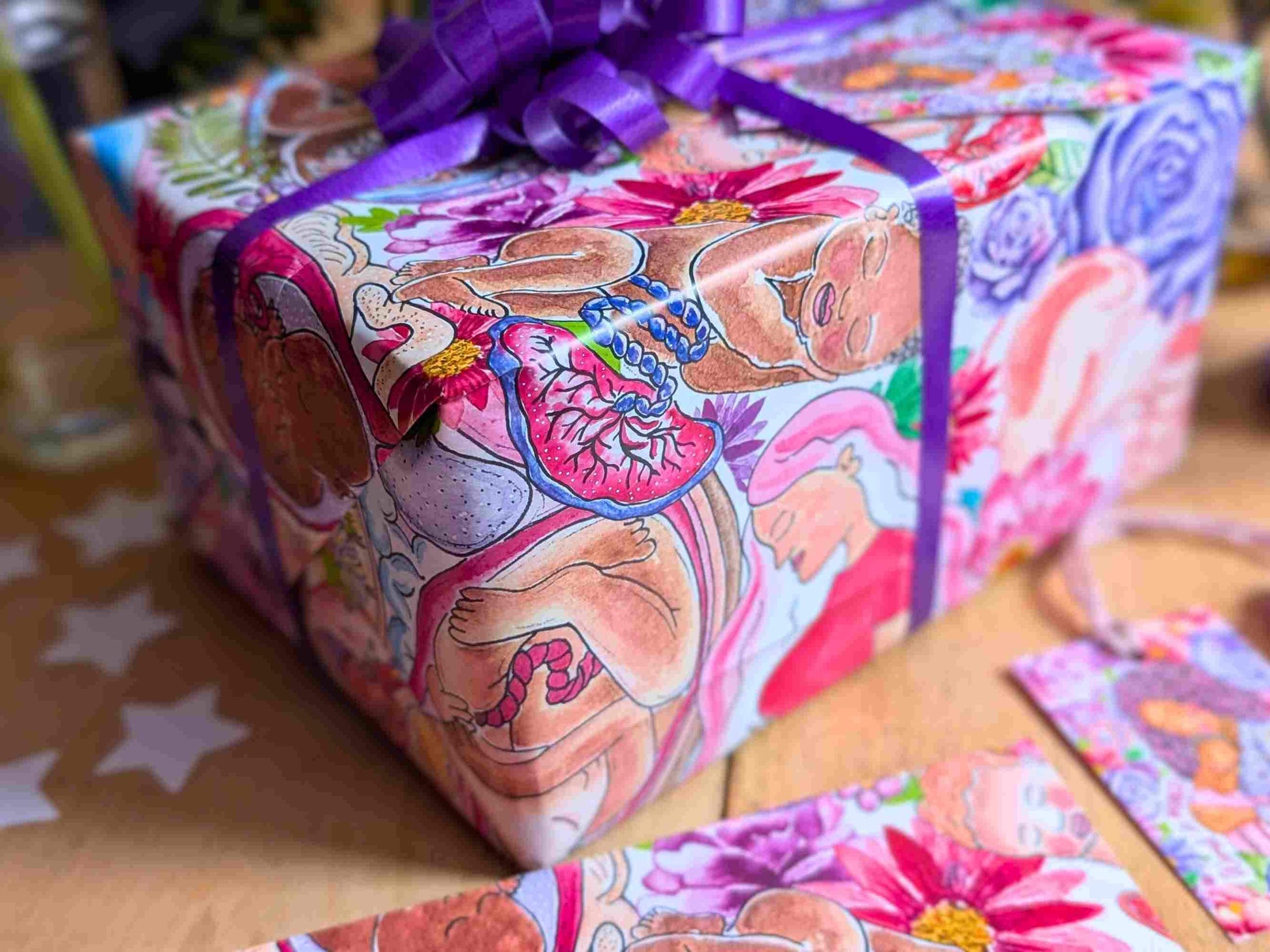 Gift Wrap Set: Motherhood & Pregnancy Womb to World A2 Wrapping Paper Set for Pregnant and New Mamas, Doula Gifts and Midwives