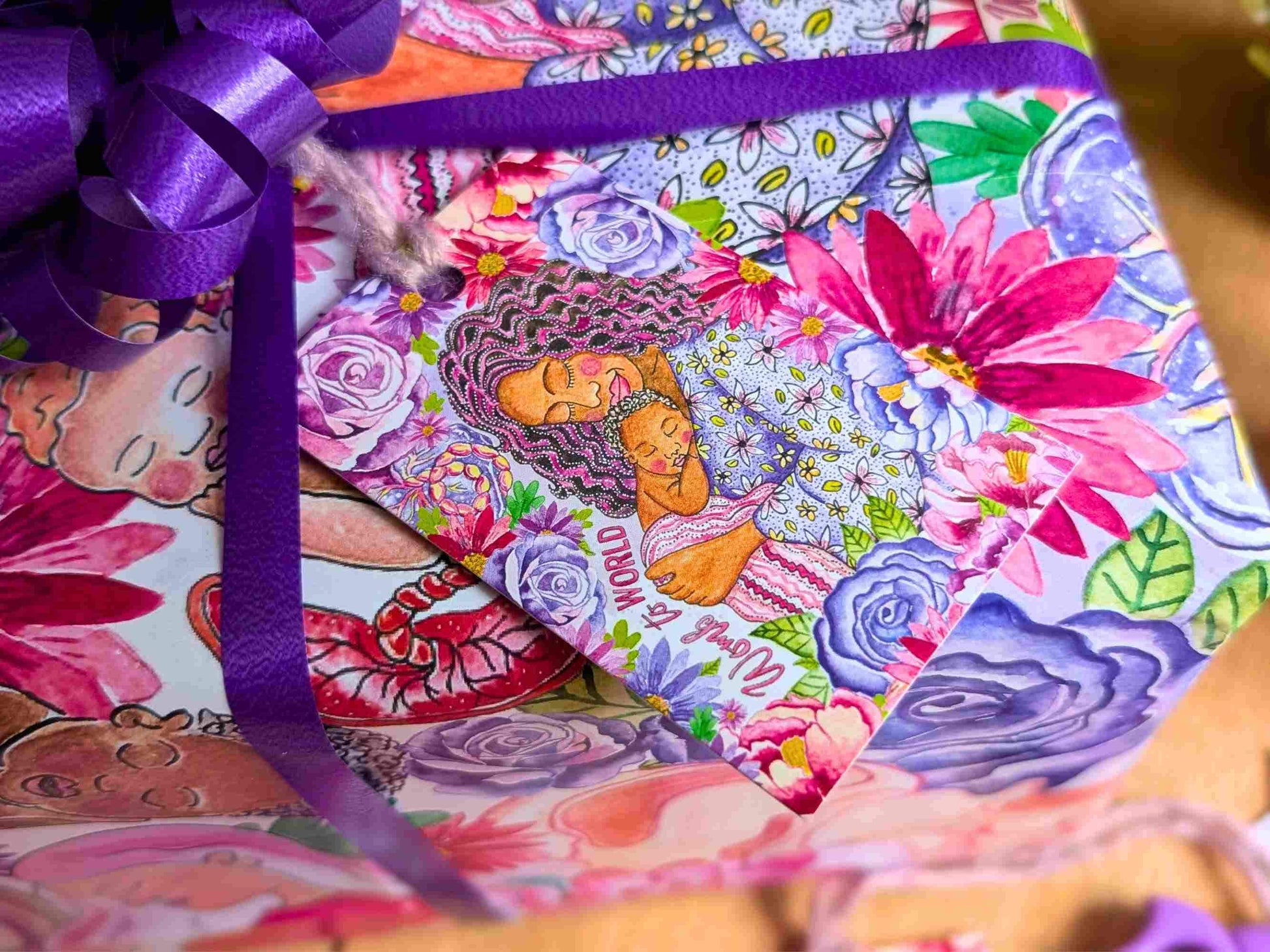 Gift Wrap Set: Motherhood & Pregnancy Womb to World A2 Wrapping Paper Set for Pregnant and New Mamas, Doula Gifts and Midwives