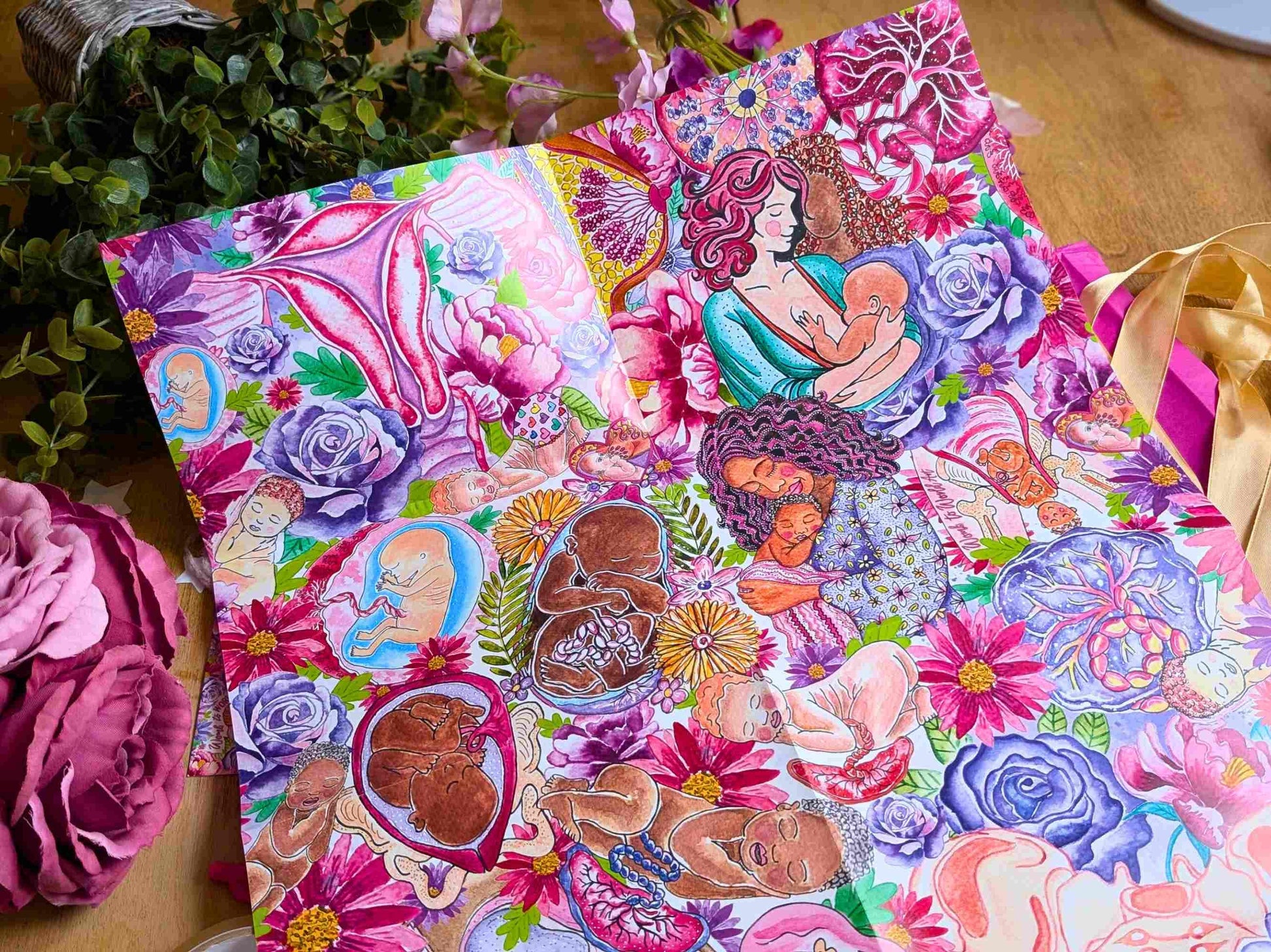 Gift Wrap Set: Motherhood & Pregnancy Womb to World A2 Wrapping Paper Set for Pregnant and New Mamas, Doula Gifts and Midwives