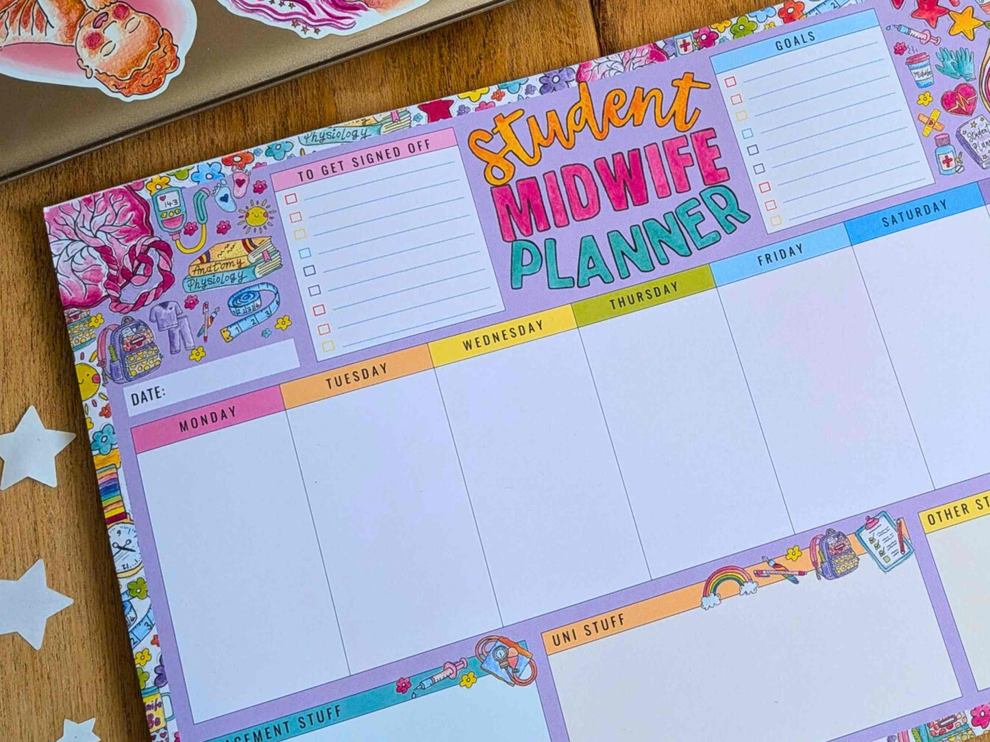 Student Midwife Desk Planner Pad: A4 Weekly Planner Notepad by Womb to World Art