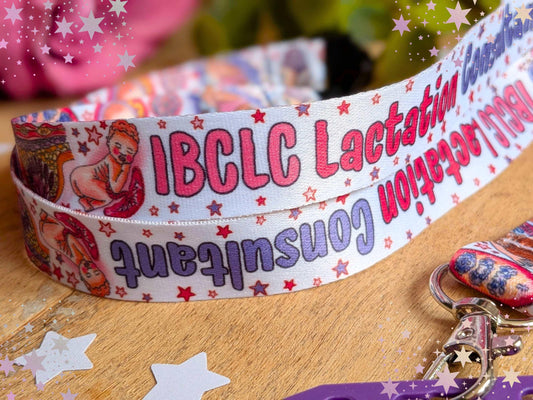 IBCLC Lanyard: Breastfeeding Art ID Card Holder, Lactation Consultant Gift, Key Fob Lanyard
