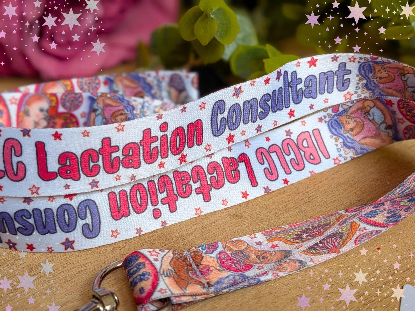 IBCLC Lanyard: Breastfeeding Art ID Card Holder, Lactation Consultant Gift, Key Fob Lanyard