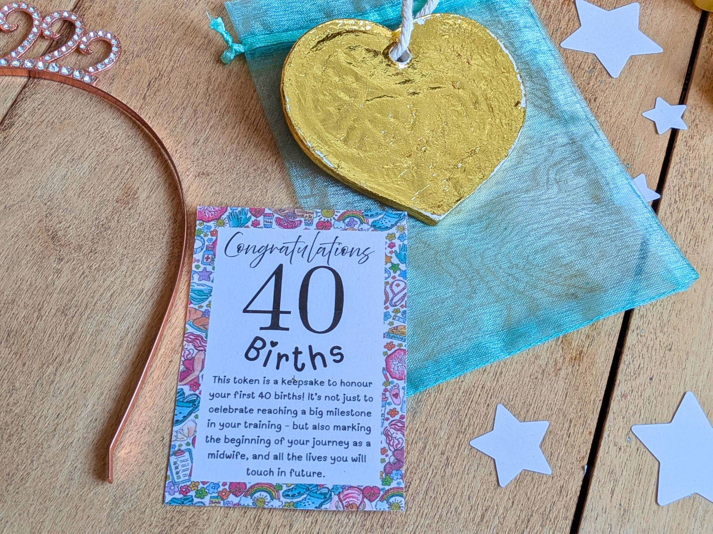 Golden Clay Heart 40 Births Gift