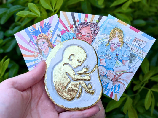 Golden baby in the womb fridge magnet midwife gift