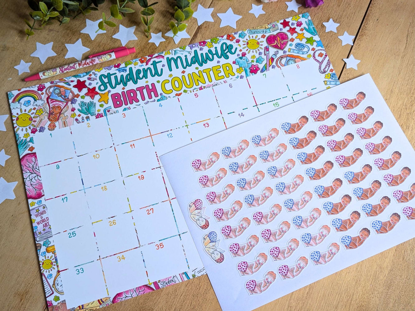 Birth Counter A3 Print + Stickers