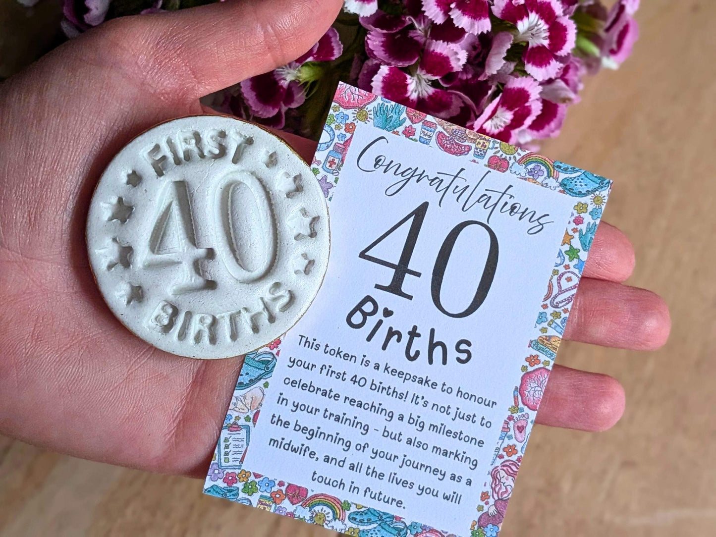 Golden "40 Births" Keepsake for Student Midwife