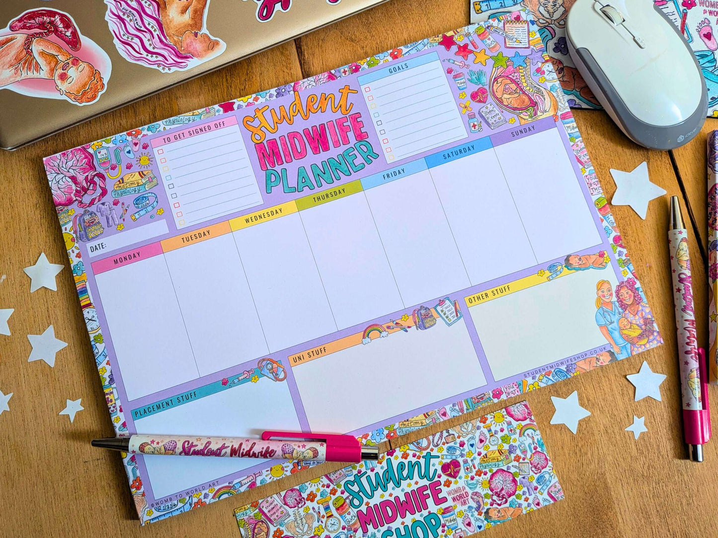 Student Midwife Desk Planner Pad: A4 Weekly Notepad