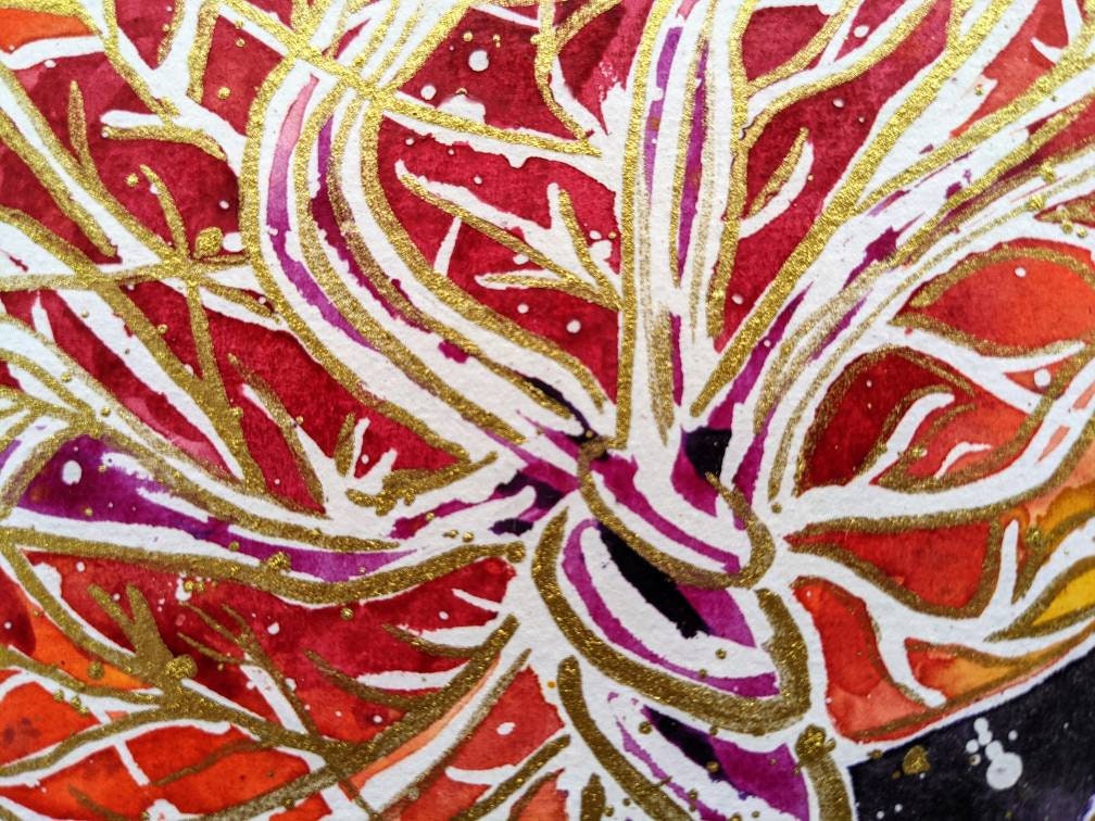 Cosmic Placenta Art Original Womb Watercolour Painting: 8" Picture for Pregnancy, Birth, New Mums and Doulas