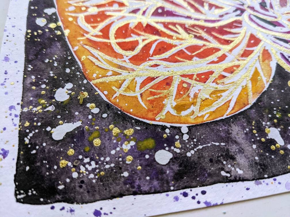 Cosmic Placenta Art Original Womb Watercolour Painting: 8" Picture for Pregnancy, Birth, New Mums and Doulas