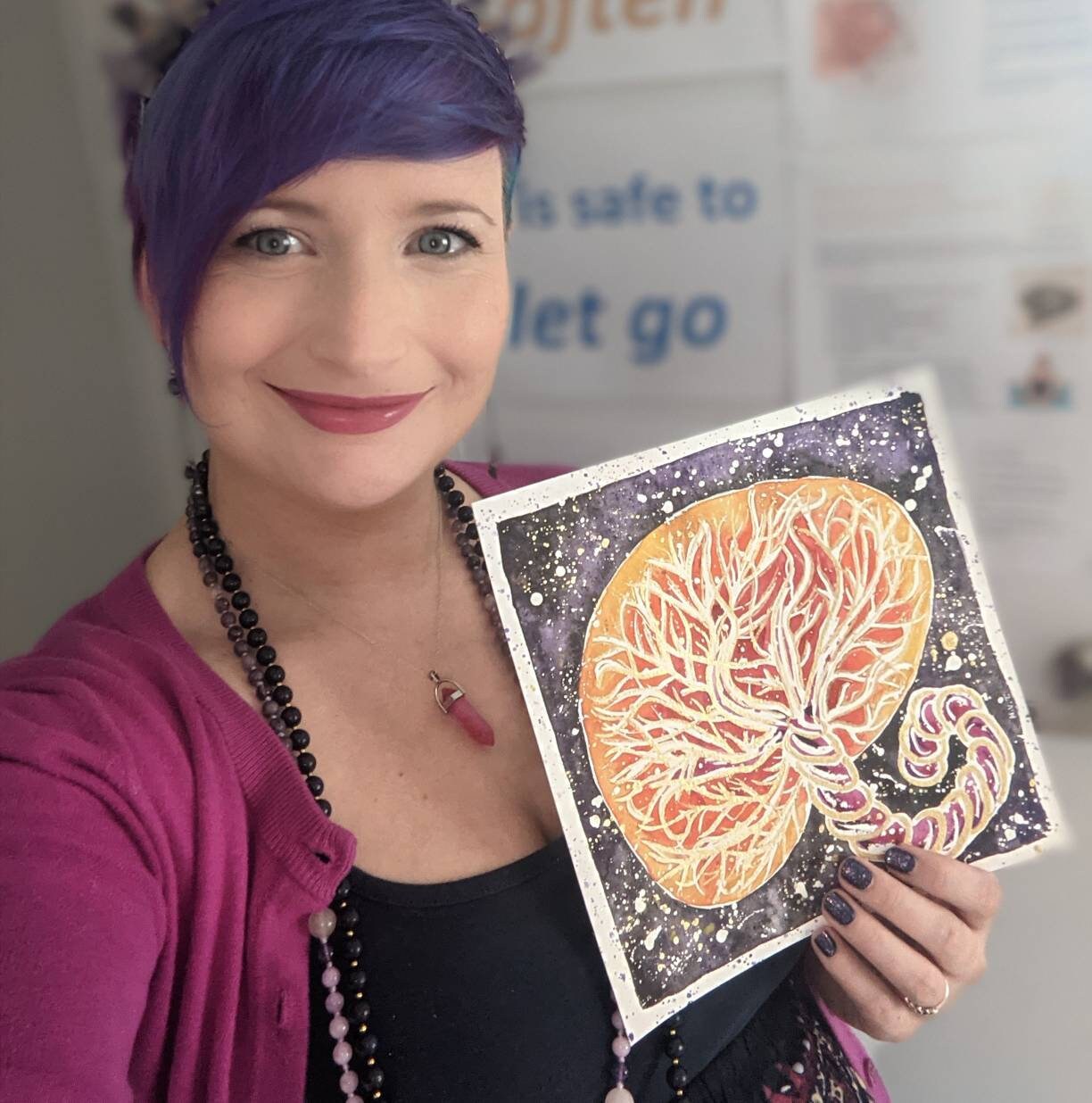 Cosmic Placenta Art Original Womb Watercolour Painting: 8" Picture for Pregnancy, Birth, New Mums and Doulas