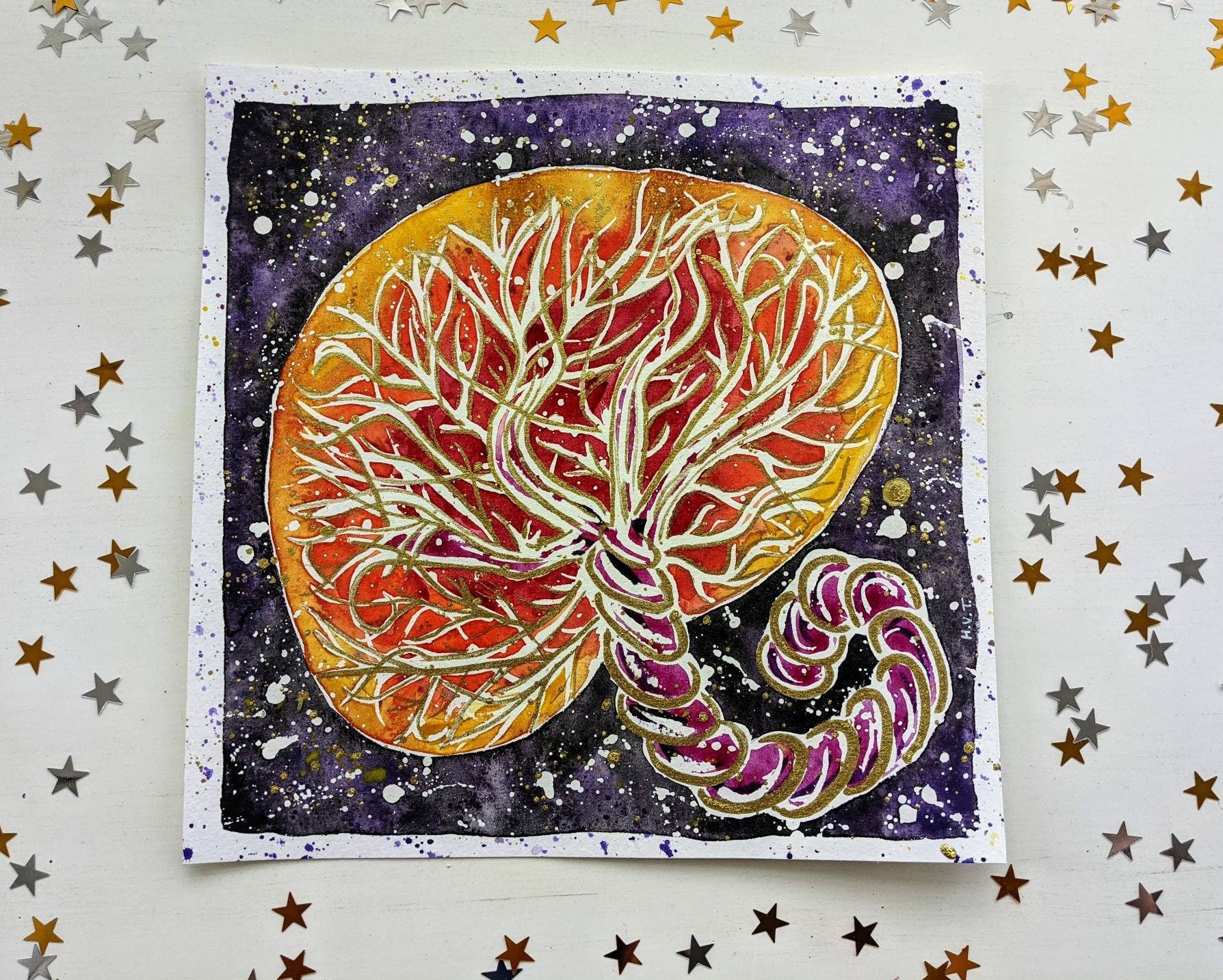 Cosmic Placenta Art Original Womb Watercolour Painting: 8" Picture for Pregnancy, Birth, New Mums and Doulas