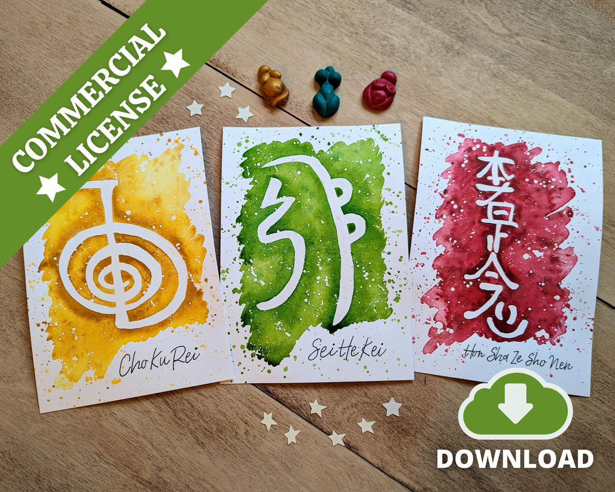 Reiki Digital Prints Level 2 Symbols Watercolour Art A5: Original Reiki Healer Pictures