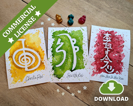 Reiki Digital Prints Level 2 Symbols Watercolour Art A5: Original Reiki Healer Pictures