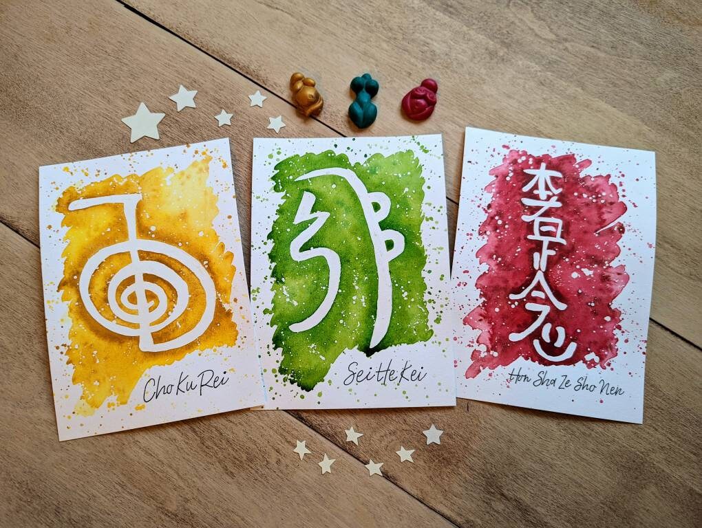 Reiki Digital Prints Level 2 Symbols Watercolour Art A5: Original Reiki Healer Pictures