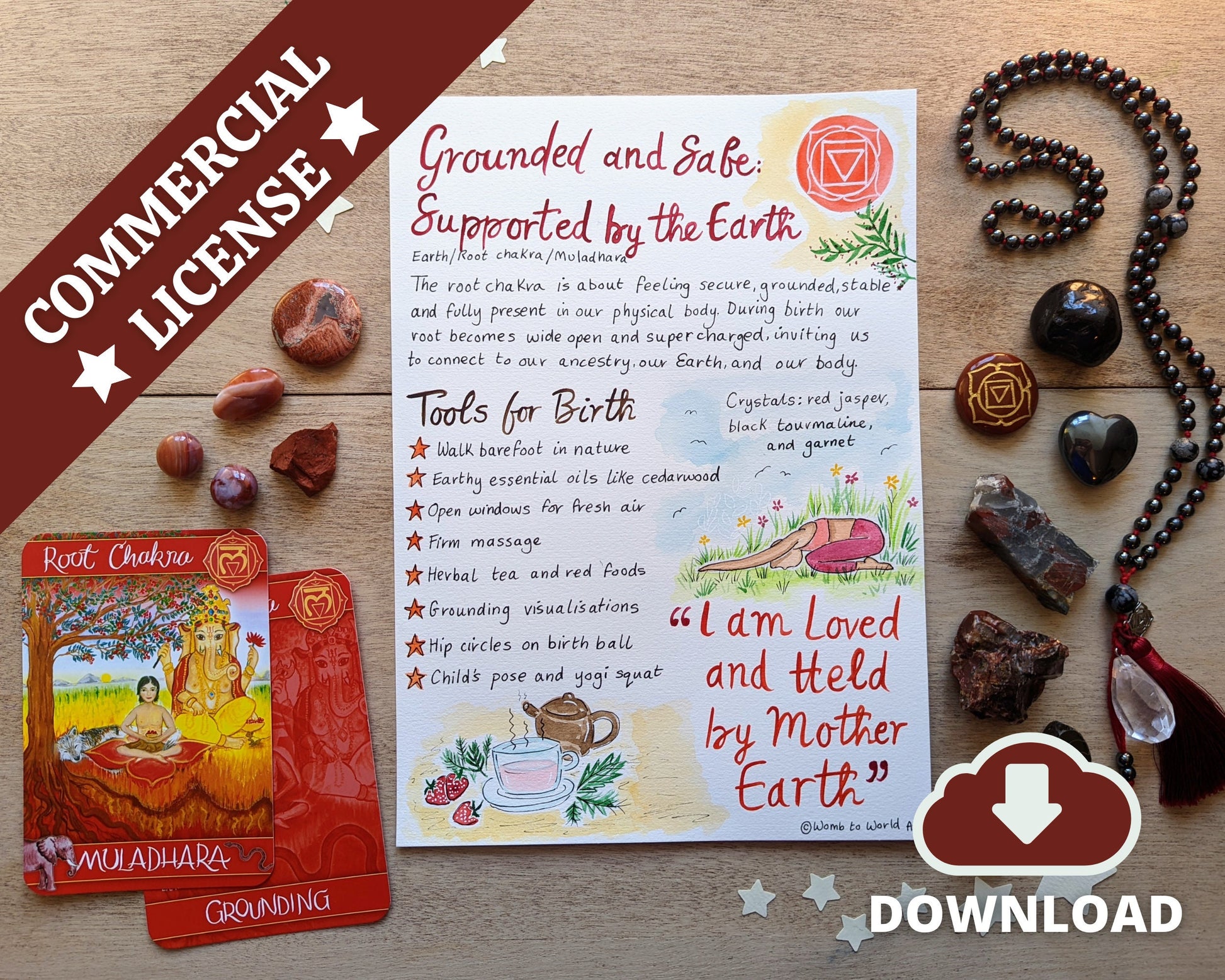 Root Chakras for Birth: Holistic Doula Handouts for Antenatal Education (PDF Printout)