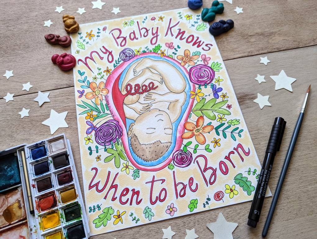 Postdates Pregnancy Digital Poster PDF Print | Birthworker Handouts | Doula Tools | Midwife Art | Hypnobirthing | Antenatal