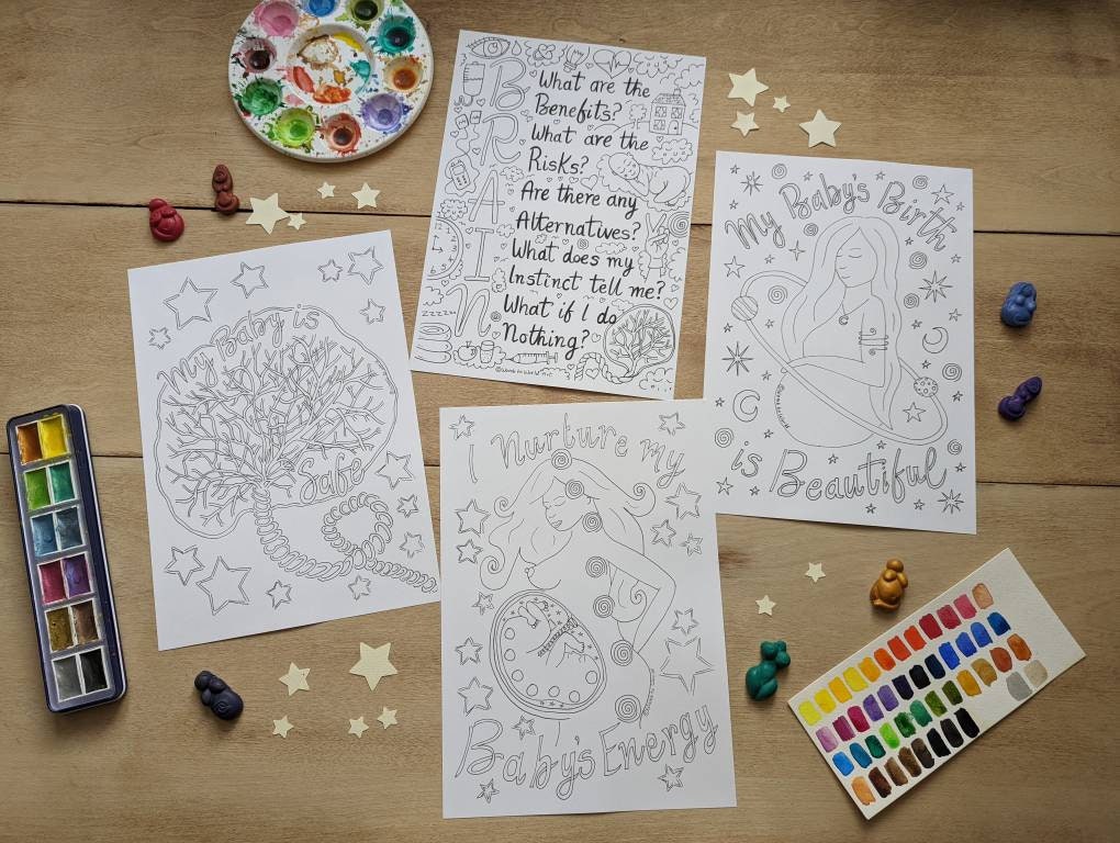 Pregnancy Journey Colouring 16 Posters Download | Positive Birth Affirmations | Birthworker | Doula Tools | Hypnobirthing