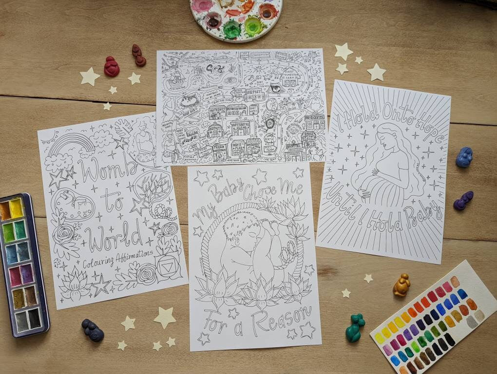 Pregnancy Journey Colouring 16 Posters Download | Positive Birth Affirmations | Birthworker | Doula Tools | Hypnobirthing