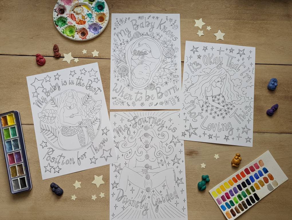 Pregnancy Journey Colouring 16 Posters Download | Positive Birth Affirmations | Birthworker | Doula Tools | Hypnobirthing