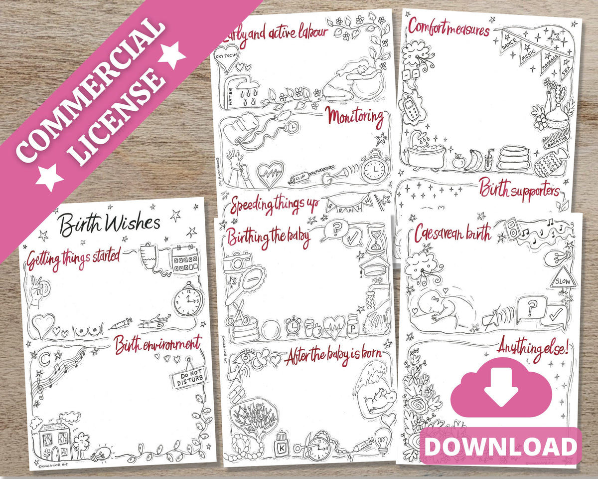 Colouring Illustrated Visual Birth Plan | Doula Materials | Antenatal Education | Labour Choices | | Hypnobirthing | Midwife | Birthworker