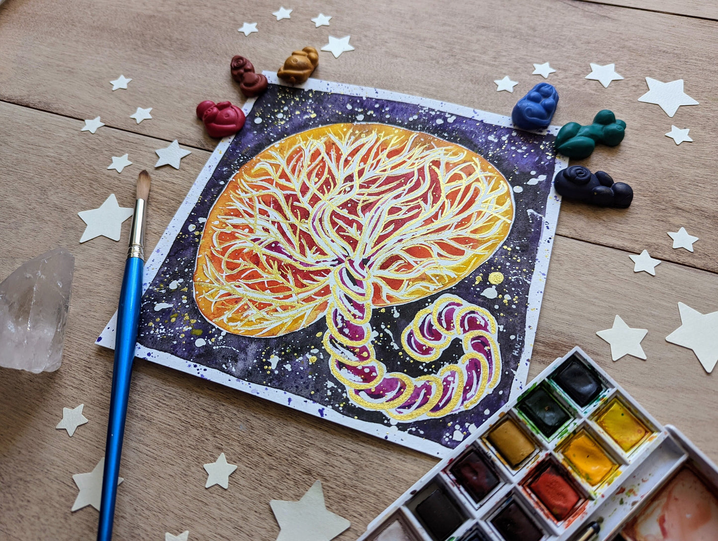 Cosmic Placenta Art Original Womb Watercolour Painting: 8" Picture for Pregnancy, Birth, New Mums and Doulas