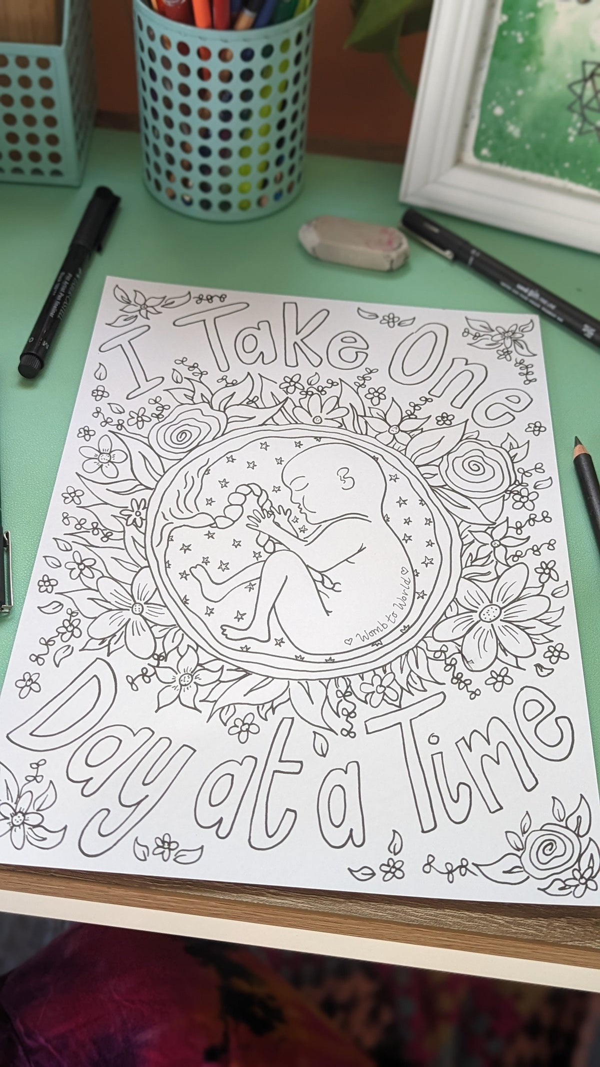 Baby Womb Pregnancy Colouring Affirmation Page Download | Birthworker Handouts | Doula Tools | Midwife | Hypnobirthing