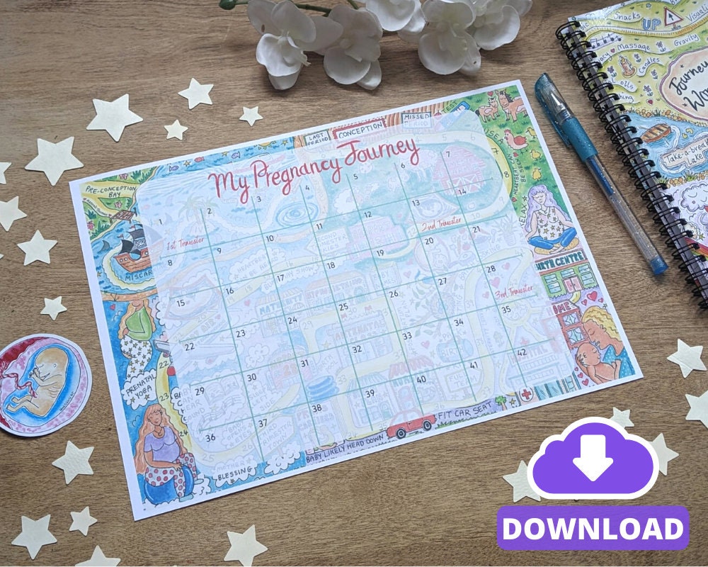 Pregnancy Countdown Calendar: Antenatal Education, Doula Tool (PDF Download)