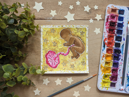 Fetus Placenta Art Original Womb Watercolour Painting | Picture for Pregnancy, Birth, New Mums and Midwife