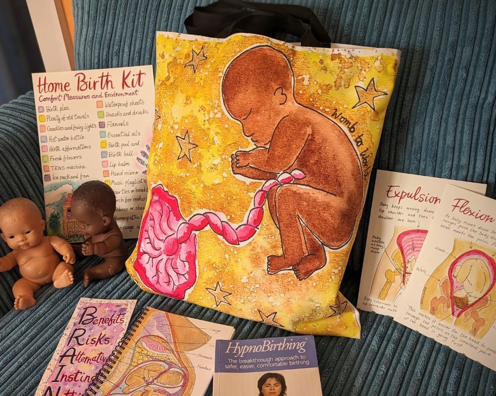Baby in Womb Art Bag | Pregnancy Maternity Bag | Hospital Bag | Antenatal Education Gift | Midwife Gift