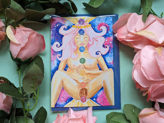 Chakras in Birth A6 Greetings Card | Spiritual Birth Doula | Student Midwife | New Mother | Birth Art | Pregnancy Cards