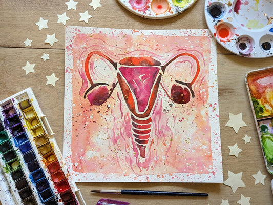 Uterus Womb Art Original 10" Watercolour Painting | Doula | Birthworker | Midwife | Fertility | Womb Healing