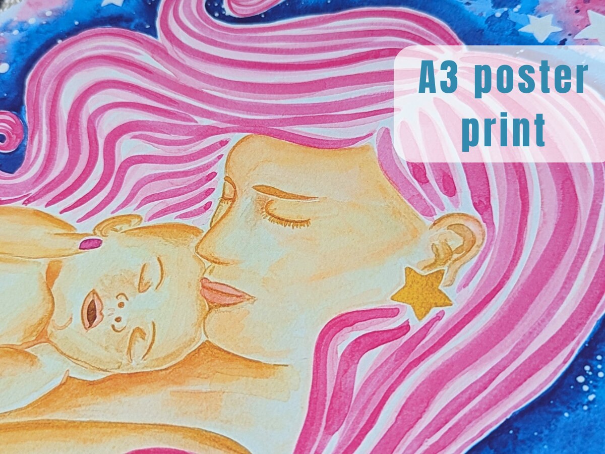 Newborn and Mother Birth Art A3 250gsm Poster Print