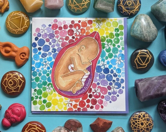 Rainbow Womb Baby Pregnancy Greetings Card | Hypnobirthing Goody Bags | Birth Education Handouts | Antenatal Class Gifts