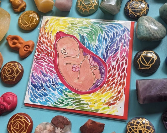 Rainbow Baby in the Womb Square Greetings Card| Mother's Day | Doula | Student Midwife | Birth Art | Pregnancy Cards
