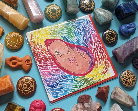 Rainbow Baby in the Womb Square Greetings Card| Mother's Day | Doula | Student Midwife | Birth Art | Pregnancy Cards